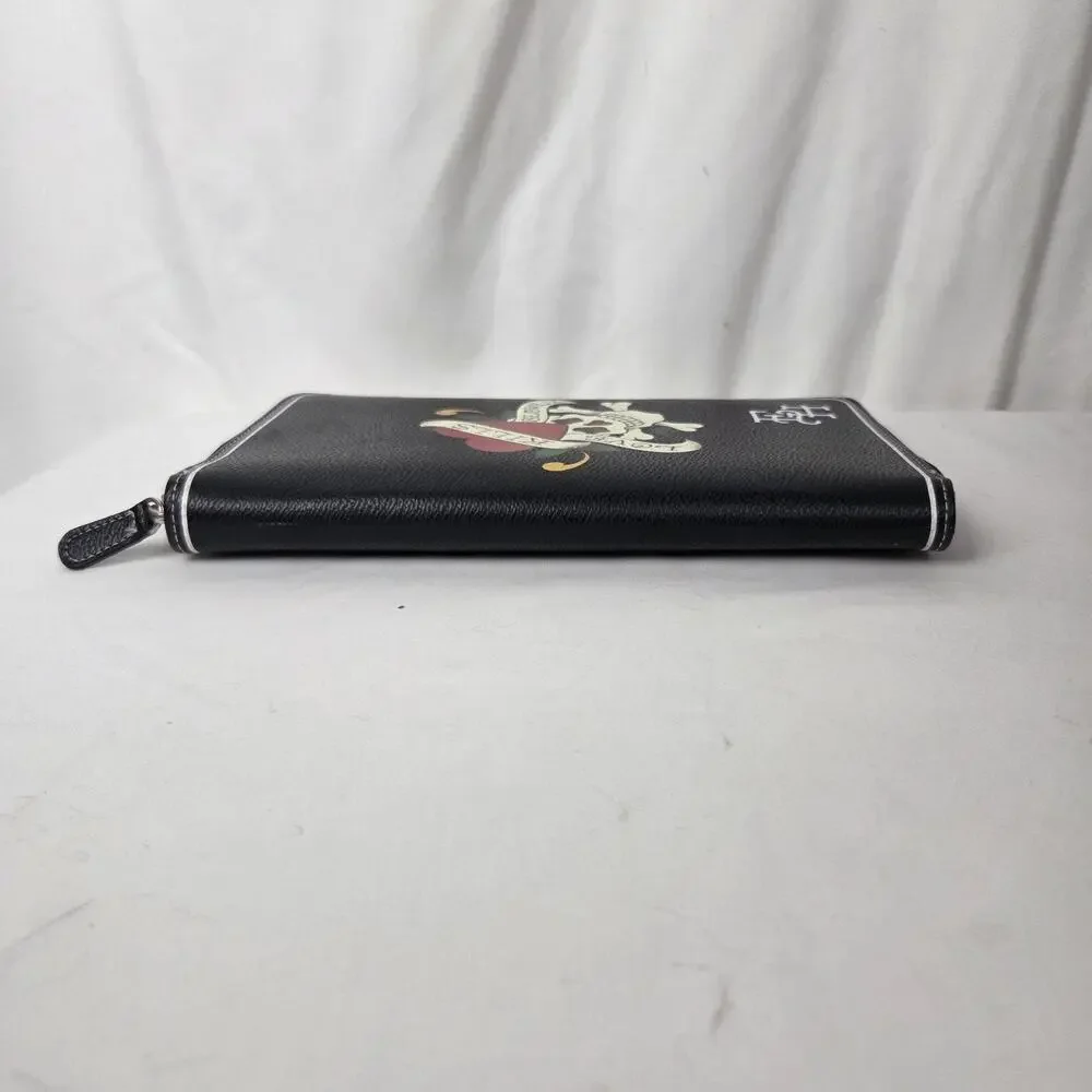 Ed Hardy Black Skull Love Kills Slowly Wallet Zip Around Card Holder Pocket Book